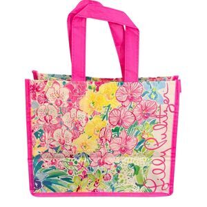Lilly Pulitzer Reusable Lightweight Shopping Tote Bag Colorful Floral Pattern.